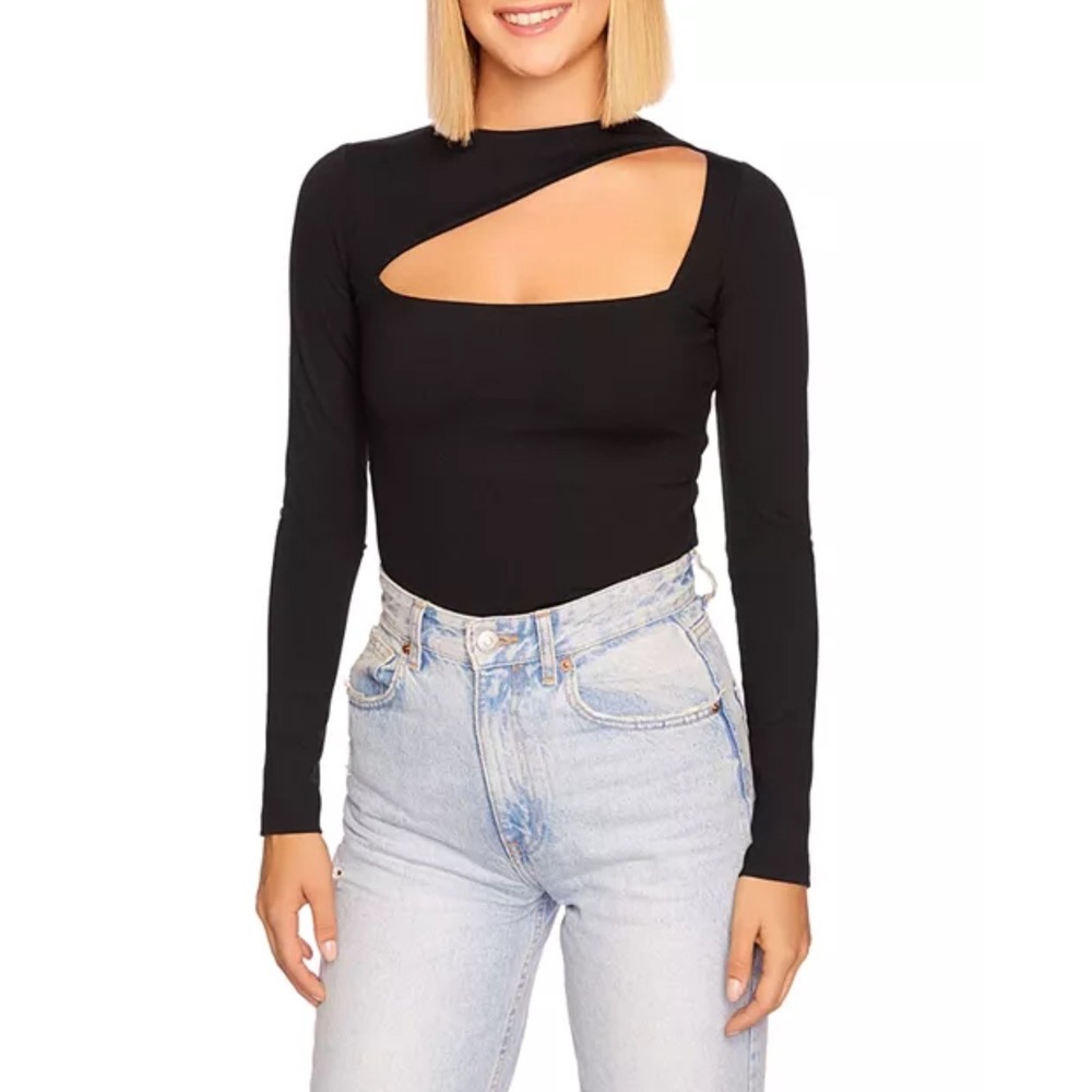Susana Monaco Black Long Sleeve‎ Cutout Top Elegant Party Blouse Large